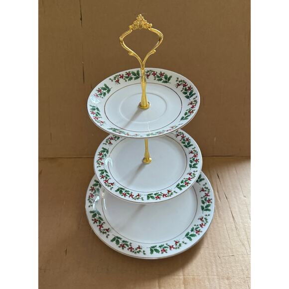 Vintage Christmas Charm Delight Holiday Harmany by Gibson 3 Tier Dessert Tray - Picture 4 of 5